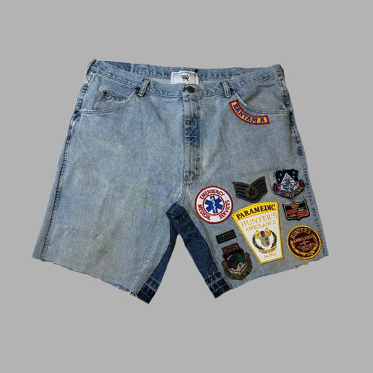 Patchwork Jorts Code Blue